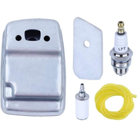 LinDuxe Kit de silencieux d'échappement pour débroussailleuse Husqvarna 124L 125L 128C 128CD 128L 128LD avec filtre à air, filtre à carburant, conduite de carburant, bougie d'allumage, pièces de recha (1/4)