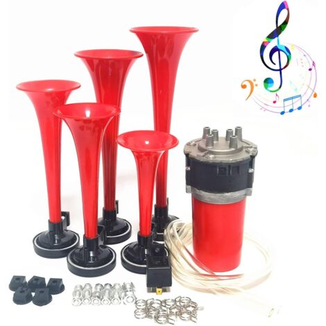 Klaxon de voiture 12 V à cinq tubes – 160 dB – Pompe à air améliorée – Étanche à l'eau et à la poussière – Compatible voitures, camions, motos, bateaux