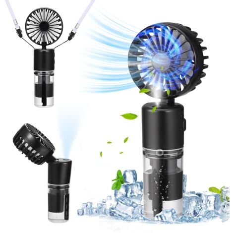 Mini Ventilateur Brumisateur Portatif, 4000mAh Ventilateur Main USB Rechargeable [5-21Heures de Travail], 4 Vitesses, Ventilateur de Poche Silencieux Pliable pour Extérieur, Voyage, Noir
