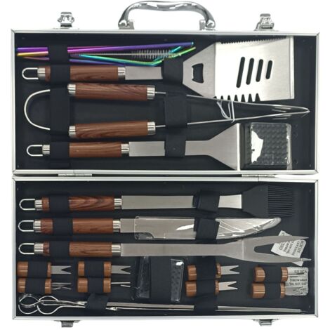 Ensemble d'outils de barbecue 23 pièces en acier inoxydable – Étui de transport en aluminium – Résistant à la rouille et durable (1/4)