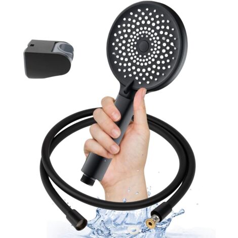 Pommeau de Douche Noir Haute Pression avec Tuyau Anti-Torsion 1,5M – Douchette Universelle 3 Modes de Jet, Support Réglable, Flexible Durable et Résistant, Design Anti-Fuite (1/3)