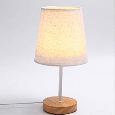 Lampe de bureau à base de bois massif à texture naturelle, abat-jour en tissu for chambre à coucher, lampe de bureau nordique créative tricolore à intensité variable E27/E26, lampe de table for