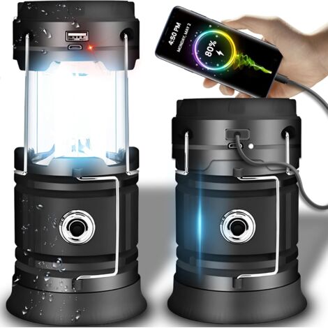 Lampe LED Solaire Portable pour Camping, Chargeur Solaire, Powerbank, 2 Modes d’Éclairage, Résistante à l'Eau, Idéale pour la Randonnée et le Camping [Classe énergétique A+++] (1/5)