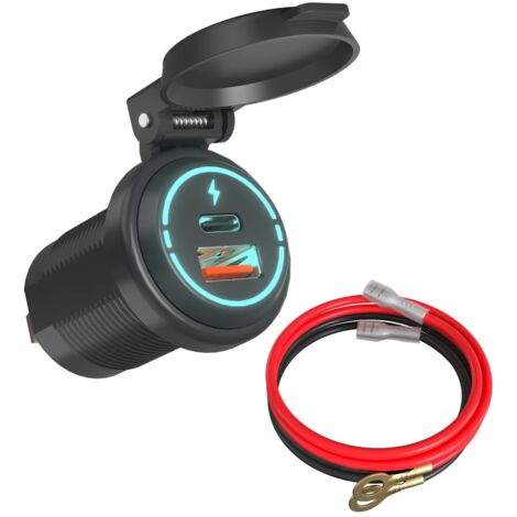 Prise USB 12V, QC3.0 18W & PD 30W Chargeur US B pour Moto, Prise USB Voiture IP67, Moto USBC pour Caravane SUV Marin Bateau 12V