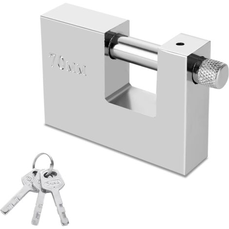 ASelected Cadenas d'extérieur lourd avec 3 clés, manilles de 70 mm d'épaisseur, protection contre les chocs pour garage, conteneur, portail et entrepôt, couleur acier inoxydable (1/5)