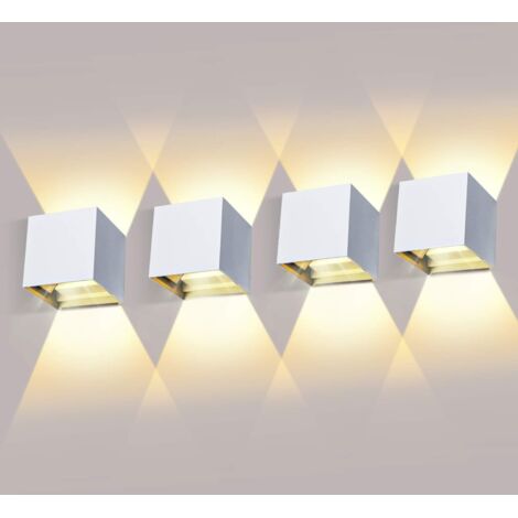 4 Pièces Applique Murale Intérieure LED 12W Lampe éclairage Mural d'extérieur 3000K Blanc Chaud Design Etanche IP65. [Classe énergétique F] (1/5)
