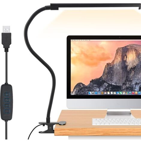 Lampe de Bureau LED [Puissance d'éclairage Remarquable] 40cm Lampe avec Pince, 3 Couleurs et Niveaux de Luminosité Lampe de Lecture 360 ° Flexible avec Charger USB [Classe énergétique F] (1/5)
