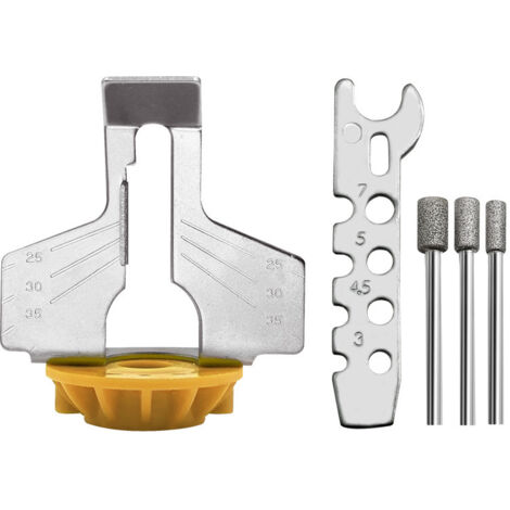 Kit d'affûtage de tronçonneuse 5pièces - Limes diamantées - Guide d'angle pour perceuse, tronçonneuse, lame et tondeuse à gazon Jaune