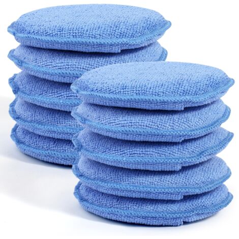 Lot de 10 tampons applicateurs de cire, tampon applicateur en microfibre avec pochette pour les doigts, tampon applicateur de cire en mousse pour le nettoyage et le polissage des voitures (bleu) (1/5)