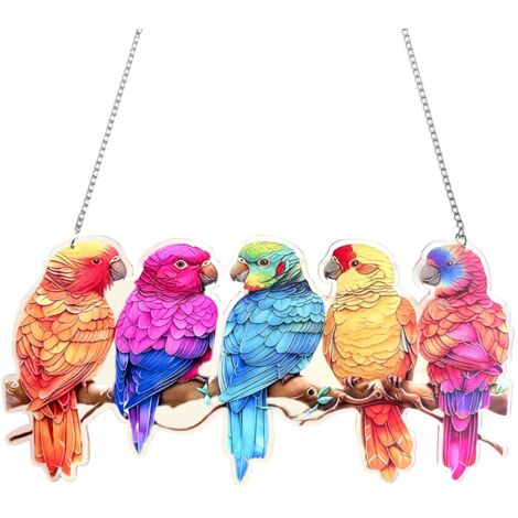 Attrape Soleil Oiseaux, Suspension de Décoration de Fenêtre en Acrylique Coloré, Attrape-Soleil Perroquet Coloré avec Chaîne pour Décorations de Portes, Maisons et Décorations de Jardin (1/5)