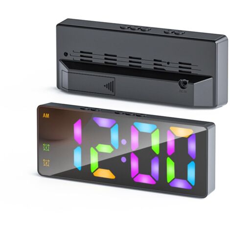 Réveil Numérique avec Fonction Snooze, Horloge Numérique avec Touche Snooze Reveil Enfant à Grand Écran pour La Salon,Cuisine,Maison,Bureau Décoration (Arc-en-Ciel Noir) (1/4)
