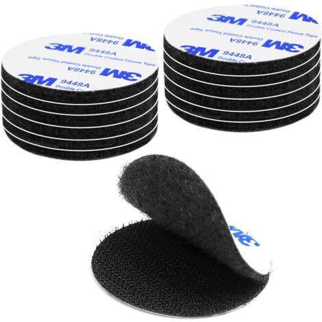 Scratch Autocollant Double Face 12 Pièces Double Face Extra Fort, Ruban Adhésif Double Face Puissant Bande Auto Agrippante Rectangle Circulaire Réutilisable, 5 x 5 cm (Noir)