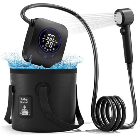 Kit complet de douche de camping portable amélioré, pompe 8000 mAh avec écran intelligent (noir)