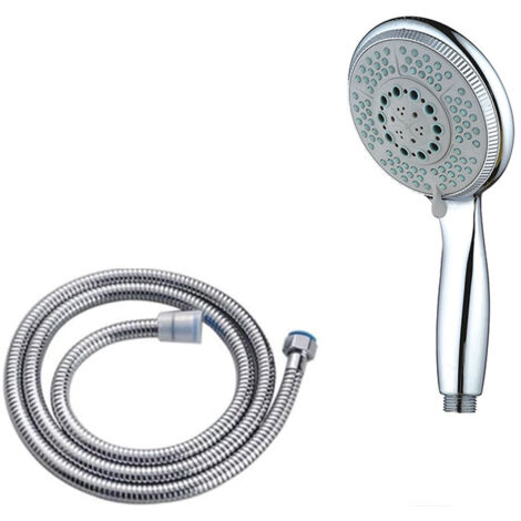 Pommeau de douche + 1,5 m flexible douche en acier tube, jet de douche multifonction à haute pression, ABS chromé Pulvérisateur douche anti-calcaire pommeau avec buse Argenté (1/5)