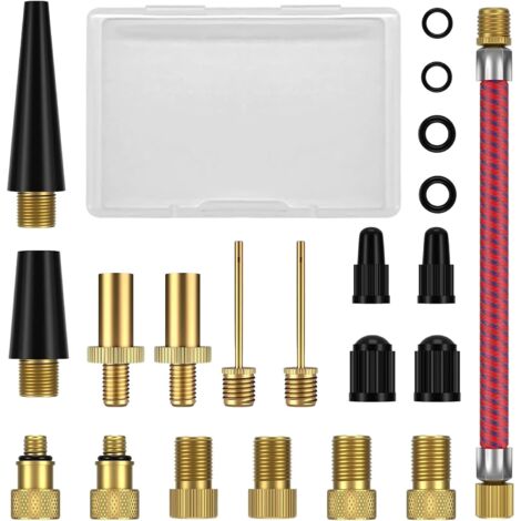 Embout Pompe Velo, 21 Pcs Adaptateur de Valve de Vélo DV AV SV, Adaptateur de Pompe à Vélo,Vélo Pompe Valve Connecteurs, Adaptateur d'aiguille de Pompe (1/5)