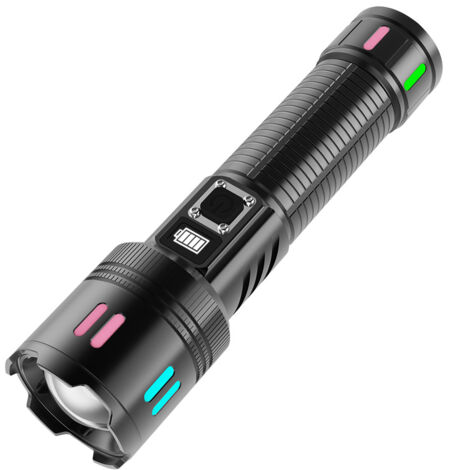 LIAISMI Lampe Torche LED Rechargeable 1500 Lumens - Zoom, 5 Modes, Écran LCD, Magnétique - Pour Camping, Randonnée - 2