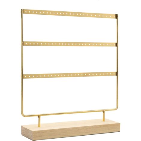 Organisateur de Bijoux, Présentoir de Boucle D'oreille en Bois et Métal, Porte-boîte à Bijoux Vintage, Organisateur de Bijoux, Boucles D'oreilles Boîtes à Bijoux (D´or, 3 Étages, L) (1/5)