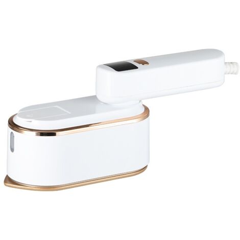 Fer à vapeur de voyage avec écran LCD, 10S, chauffage rapide, 1200 W, avec poignée rotative à 180°, défroisseur portable, 3 niveaux de vapeur pour les voyages, la maison, le bureau (Blanc) (1/5)