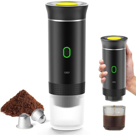 Cafetiere expresso portable 3 en 1 – Compatible capsules Nespresso et café moulu – Auto-chauffage 4-6 min – Idéale pour bureau et maison