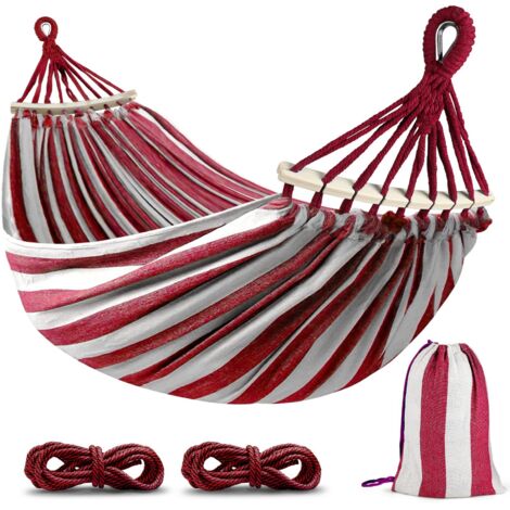 Hamacs Hamac de camping portable amélioré 550 lb en tissu épais Hamacs simples avec deux barres d'équilibre anti-roulis et sangles pour arbres pour le camping, la terrasse, le jardin, l'extérieur (rou (1/5)