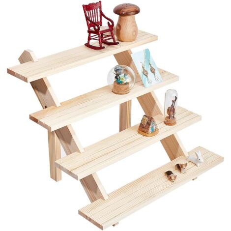 4-Tier Présentoir en Bois, Porte Boucle D'Oreille Porte-Bague Détachable en Bois Inachevé Présentoir Carte Bijoux au Détail avec Rainure pour Détail Présentoir Bijoux Collections Figurines (1/5)