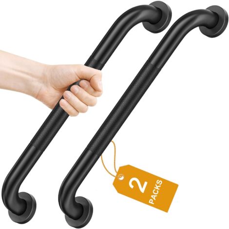 2 Pièces Barre d'appui en Acier Inox Poignée avec Poignée Moletée Antidérapante de Baignoire de Salle de Bain pour Personnes Âgées/Handicapées/Enfants/Enceinte 41cm-Noir Mat (1/5)