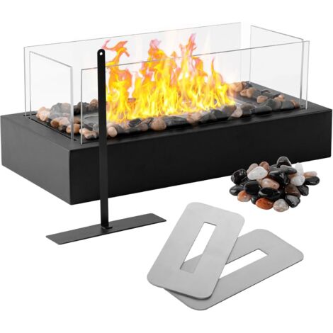 Cheminée bioéthanol portable intérieure/extérieure – Flamme réglable – Verre trempé résistant au vent – Durée de combustion 3h