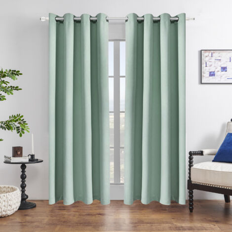 Rideaux isolation thermique 140x175cm – 100% polyester – 75-85% blocage lumière – Économie d'énergie – Lot de 2 panneaux sauge vert (1/5)