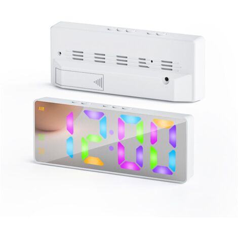 Réveil Numérique avec Fonction Snooze, Horloge Numérique avec Touche Snooze Reveil Enfant à Grand Écran pour La Salon,Cuisine,Maison,Bureau Décoration (Blanc Arc-en-Ciel) (1/5)