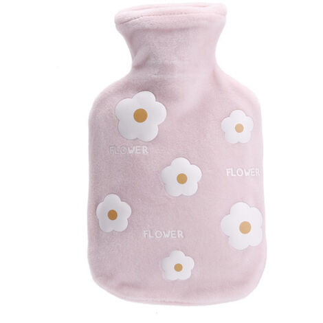 Bouillotte avec housse en velours doux - Motif de Fleurs- 350 ml Couleur rose (1/5)