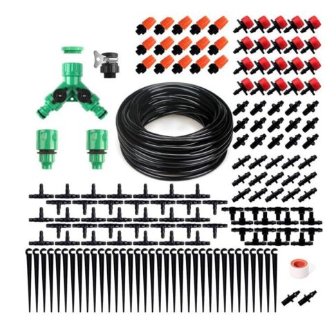 131FT Drip Irrigation System,Irrigation System for Garden Watering System,drip Irrigation kit1/2inch to 1/4inch Irrigation Tubing Hose Adjustable Nozzle Emitters Barbed Fittings (1/5)