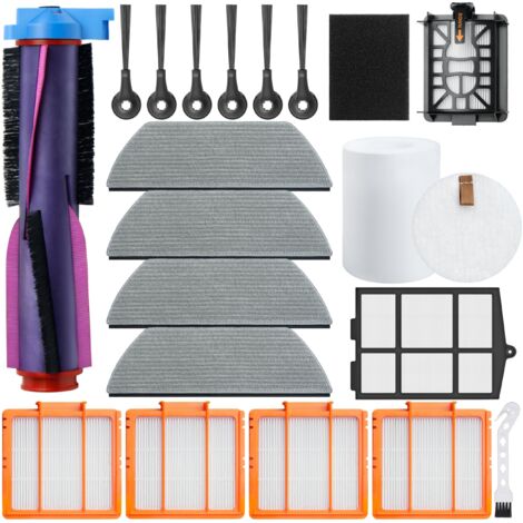 Kit d'accessoires de rechange de 20 pièces, compatible avec aspirateur robot Shark AV2800ZE AV2810YE RV2820YE RV2820ZE, brosse principale, mousse filtrante, tampon de serpillère, brosse (1/5)