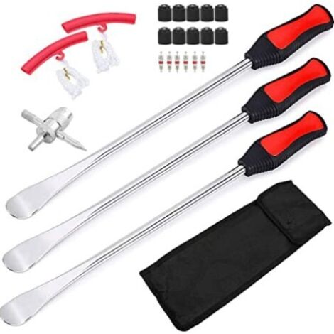 23 pièces Demonte Pneu Moto, démonte Pneu Outil avec 3 Protections de Jantes, Outils de Démontage Pneus Durables pour Trottinette électrique Moto (1/5)