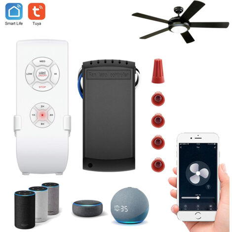 WiFi Kit de télécommande pour ventilateur de plafond sans fil avec 4 minuteries et 3 vitesses 220V 230V interrupteur de contrôle de ventilateur de lampe, compatible Alexa et Smart Life (1/5)