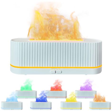 Diffuseur Huiles Essentielles, 200 ML Diffuseur Ultrasons avec Effet Flamme et 7 Couleurs LED, Petit Humidificateur pour Maison et Bureau (Blanc) (1/5)