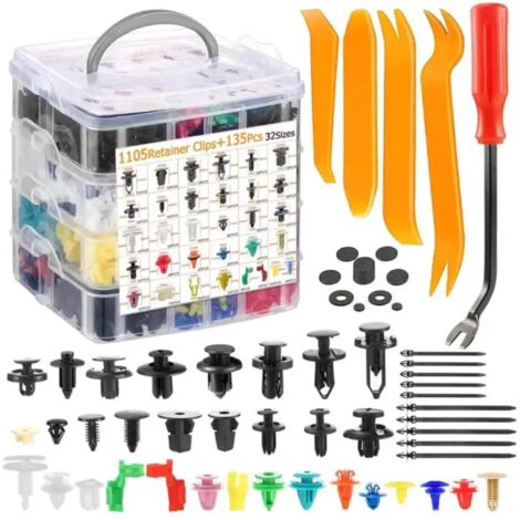 1240PCS Clips de Fixation Voiture Universel, 32 Tailles Rivet Plastique Auto avec Outil de Démontage Kit Carrosserie Pare-Chocs, Portes, Garde-Boue Compatible Toyota,
