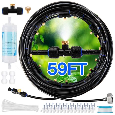 Brumisateurs pour terrasse extérieure avec filtre à eau - Système de brumisation de 59 pieds (18 m) Ligne 20 Buses de brumisation en laiton Adaptateur en laiton (3/4") Brumisateurs pour terrasse