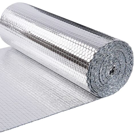 Isolant Thermique en Film Aluminisé a Bulles Double Face 3,3mm Résistant pour Réflecteur radiateur de Chaleur et Protéger Contre Froid Idéal pour Fenetre, Voiture, Radiateur 0.6x10M