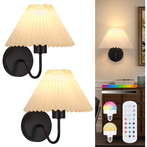 Appliques murales, lot de 2 appliques murales RGB à piles pour commode de chambre à coucher Lampe murale classique noire avec télécommande pour salon, salle de bain, salle à manger, couloir, escalier (1/5)