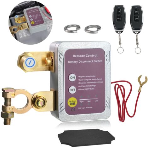 Interrupteur de coupure de batterie à distance 12 V/24 V, 240 A, coupe-batterie pour voiture, antivol, anti-décharge, avec télécommande sans fil, compatible avec les batteries de voiture, camping-car,