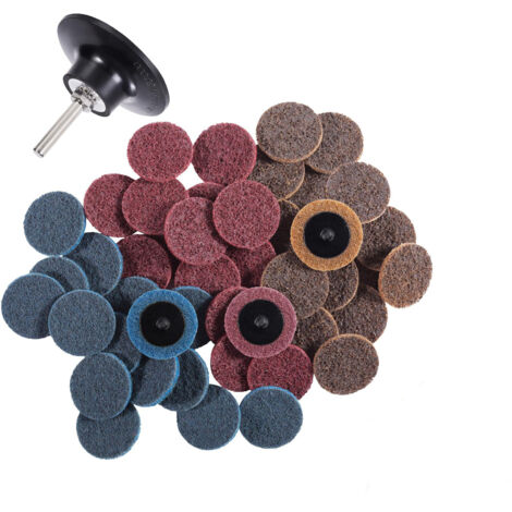 46 disques abrasifs 2" Roll Lock à changement rapide, 1 support 1/4" pour disques de traitement de surface, fin, moyen, grossier, pour meuleuse à matrice, polissage, finition, élimination de la rouill (1/5)