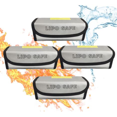 Lot de 4 sacs de rangement ignifuges pour batteries Lipo 185 x 75 x 60 mm, pour le transport et le stockage des batteries RC Lipo, à domicile ou au bureau. (1/5)