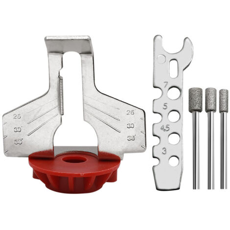 Kit d'affûtage de tronçonneuse 5pièces - Limes diamantées - Guide d'angle pour perceuse, tronçonneuse, lame et tondeuse à gazon Rouge