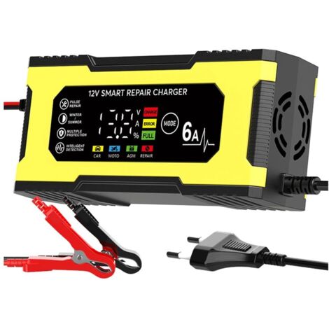 Chargeur de Réparation Intelligent 12 V 6 A avec Écran LED et Réparation D'Impulsions, Charge Intelligente au Plomb-Acide pour Voiture, Moto, Prise UE (1/5)