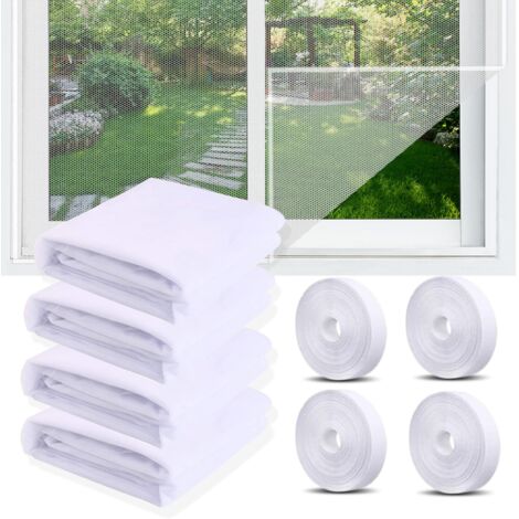 4 Pcs Moustiquaire Fenêtre Écran, 150x130cm Moustiquaire Fenetre, Insect Filet Moustiquaire avec 4 rouleaux de bandes autocollantes, Découpabl Anti-Mouche Moustiques Toile Moustiquaire (Blanc+) (1/5)