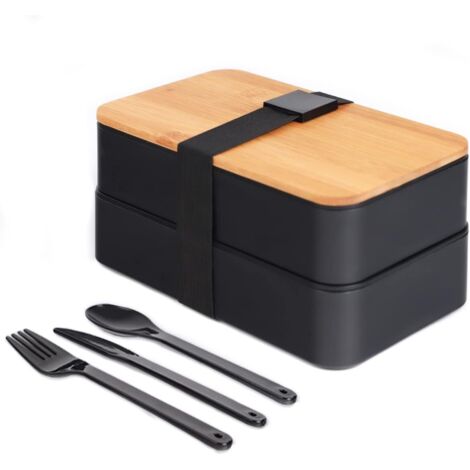 Box Boîte à déjeuner japonaise avec compartiments – 3 couverts – Boîte à déjeuner avec couvercle en bambou pour l'école et le travail pour enfants et adultes (1/5)