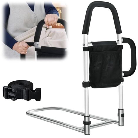 Lit avec aide au lever, poignées pour seniors avec sac de rangement et 2 mains courantes, barrières de lit anti-chute pour adultes âgés et femmes enceintes