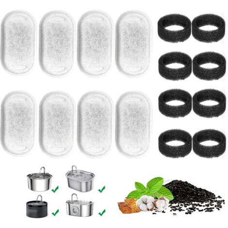 Lot de 8+8 filtres de fontaine à eau pour chat - Filtres de rechange pour fontaine à eau en acier inoxydable - Débit d'eau réglable de 3.2 L - Fontaine à eau pour animaux domestiques - Fontaine à eau (1/5)