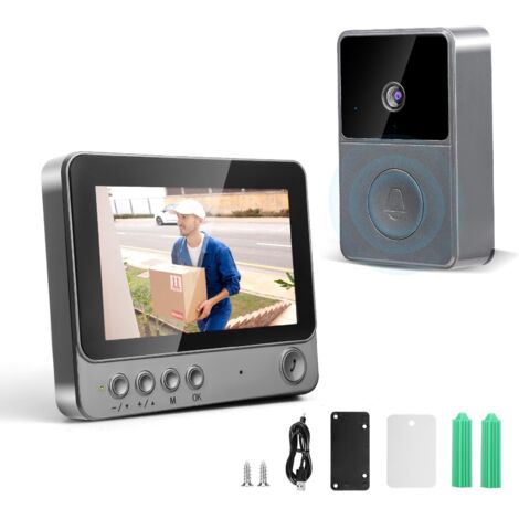 Sonnette vidéo sans fil 1080p avec écran 4,3'' – Vision nocturne infrarouge – Étanchéité IP65 – Audio bidirectionnel sans WiFi (1/5)