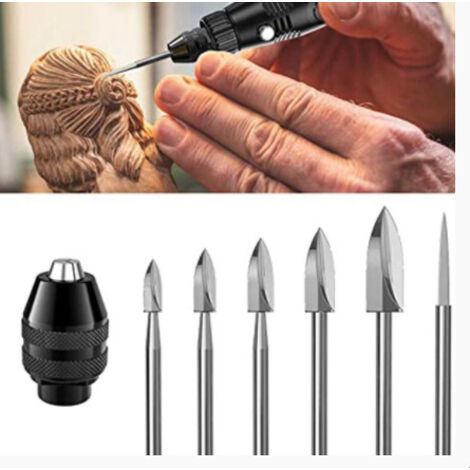 Jeu de 5 mèches de gravure HSS pour outil rotatif – Tailles 2,6 à 7 mm – Pour bois dur et teck – Tige universelle 1/8 pouce